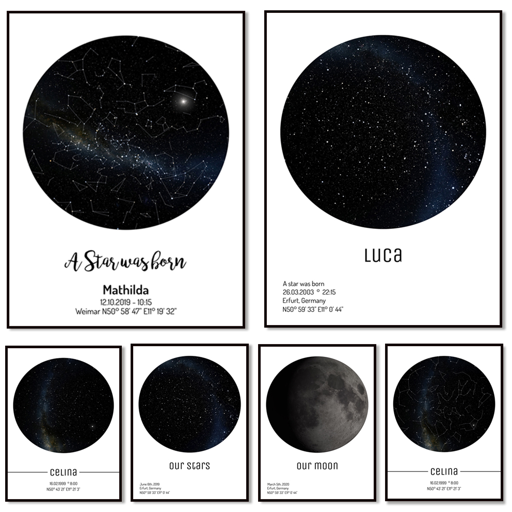 Künstlicher Eindruck der Mondp – Star Map Poster Bewertung und Preis